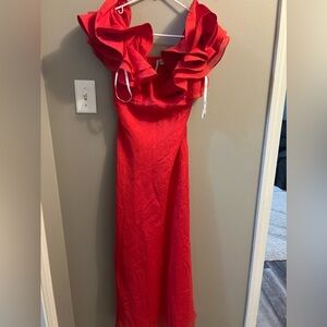Elegant Red Ruffled Dress